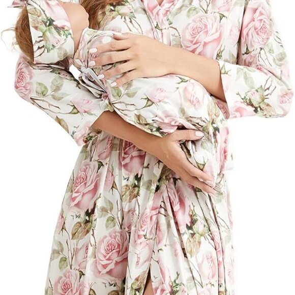 Maternity Robe and Baby Receiving Blanket, Matching Mommy Labor Delivery Robe an - Picture 1 of 5